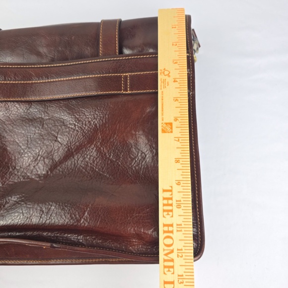 Floto Italian Leather Buckle Strap Briefcase Bag, Messenger Bag- Cognac - Picture 15 of 16